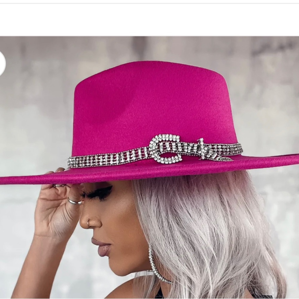 Pink hat with rhinestone belt